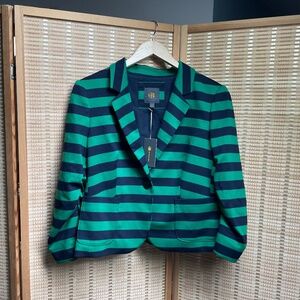 Outback Red by The Limited Blazer Jacket Navy and Green stripe 3/4 sleeve NWT
